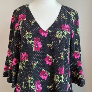 Jessica Howard dress 10P Petite bust 36 flowered bell sleeve polyester spandex